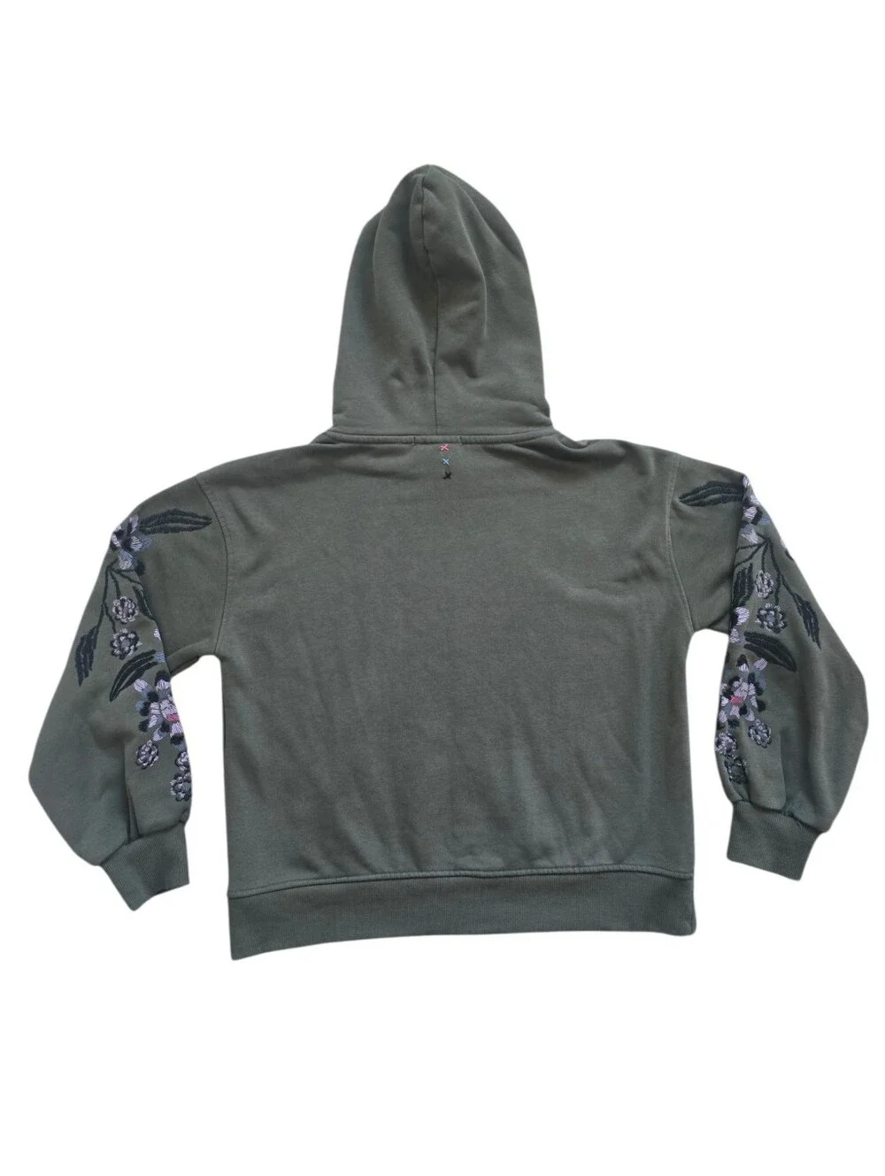 Scotch & Soda Women's Army Green Floral Embroidered Sleeve Relaxed Hoodie Size S